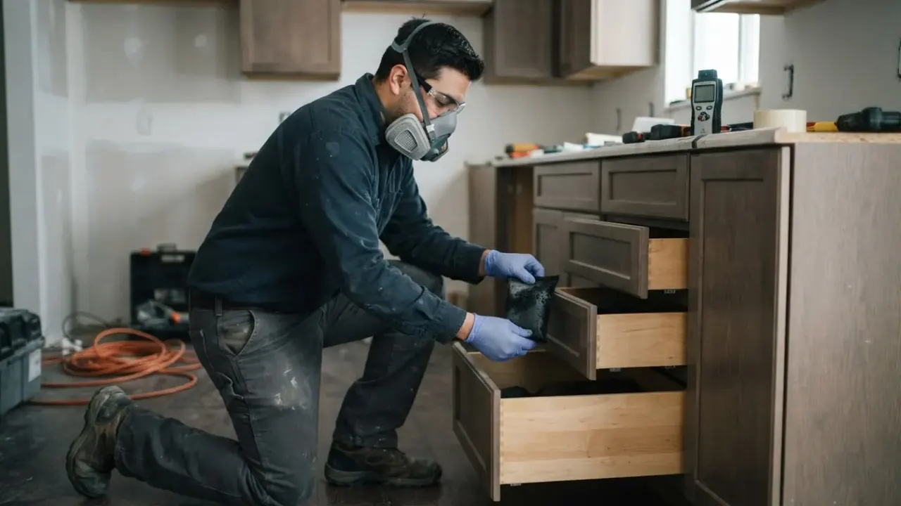 Odor Removal and Deodorization in Jacksonville: restoration technician places small, activated charcoal packets inside