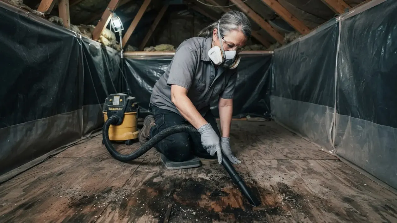 Mold Inspection and Remediation in Jacksonville: restoration technician uses a specialized HEPA vacuum with a long hose to